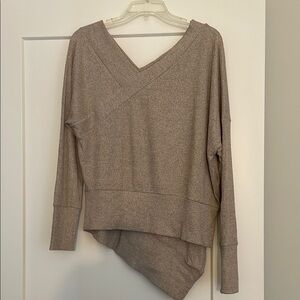 Women's V-Neck Asymmetrical Sweater - Beige